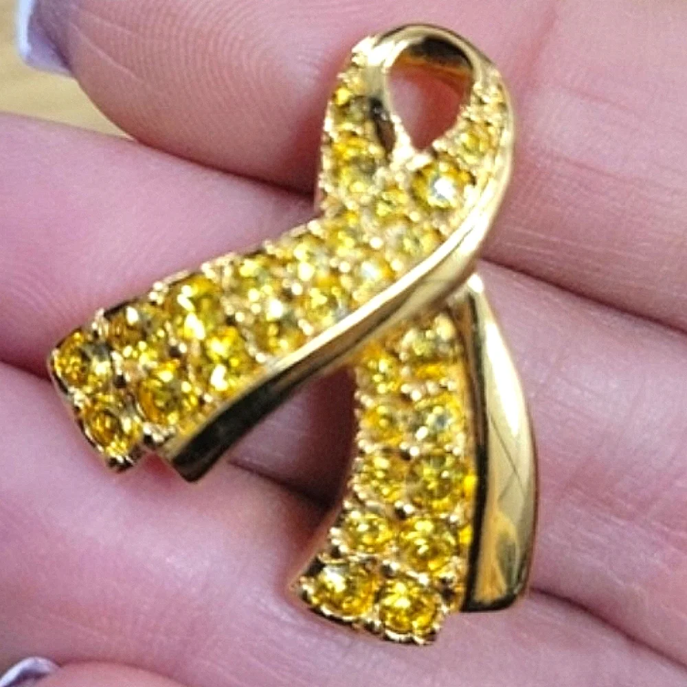 Vintage Swarovski USO Support Our Troops Yellow Ribbon Brooch